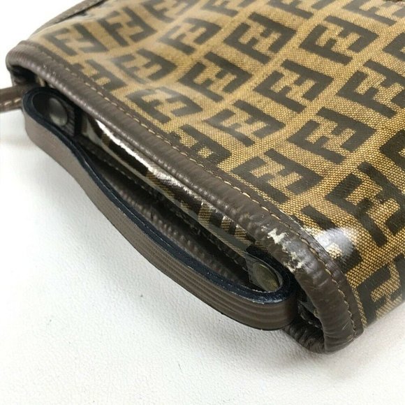 Authentic FENDI FF Zucca pattern Pochette Cross body Shoulder Bag Vinyl x Leathe - Picture 4 of 11